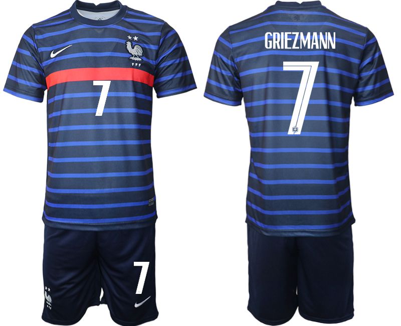 Men 2020-2021 European Cup France home blue #7 Soccer Jersey->customized soccer jersey->Custom Jersey